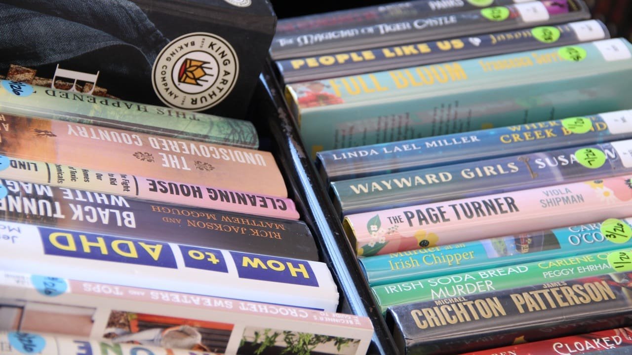 A cart of books at Florence-Lauderdale Public Library